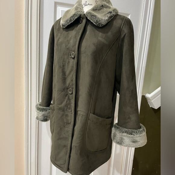 FEN-NELLI TRENCH COAT WINTER SZ 7/8 VINTAGE OLIVE GREEN PREPPY CHIC VERSATILE - Picture 13 of 16